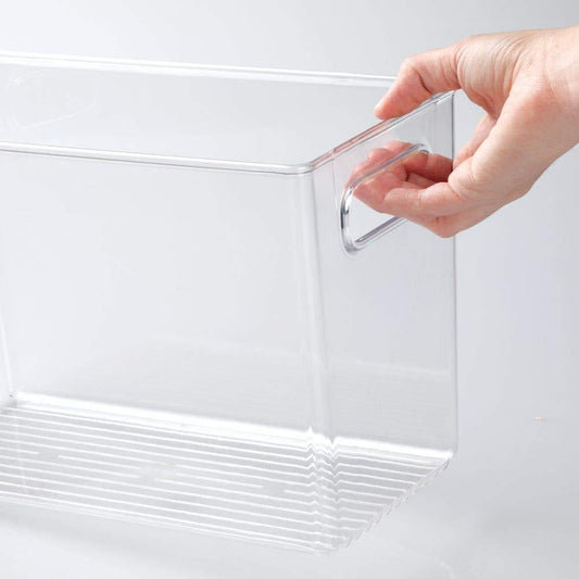 Organize with deep plastic home storage organizer bin for cube furniture shelving in office entryway closet cabinet bedroom laundry room nursery kids toy room 12 x 6 x 7 75 8 pack clear