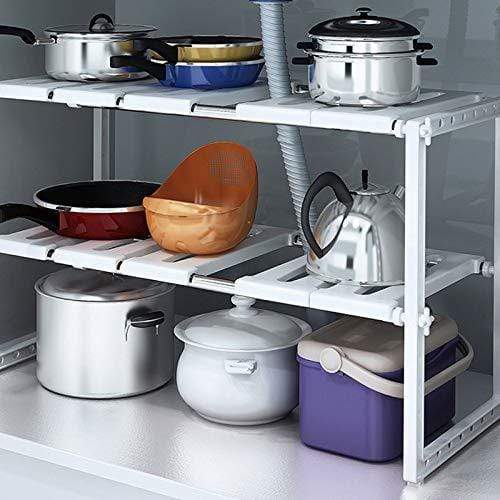 Products chx stainless steel retractable under sink storage shelf shelf kitchen rack cabinet storage rack pot rack dish rack chxsf
