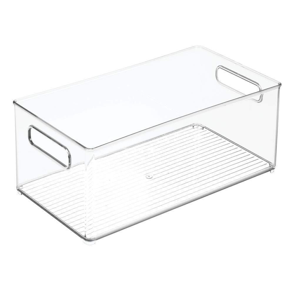 On large plastic storage organizer bin holds crafting sewing art supplies for home classroom studio cabinet or closet great for kids craft rooms 14 5 long 8 pack clear