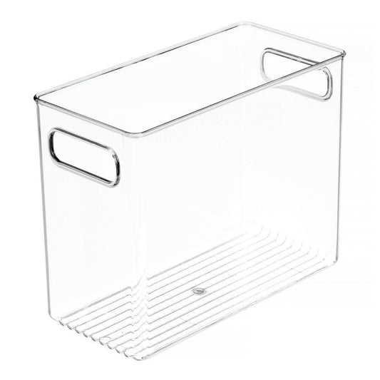 Buy slim plastic storage container bin with handles bathroom cabinet organizer for toiletries makeup shampoo conditioner face scrubbers loofahs bath salts 5 wide 4 pack clear