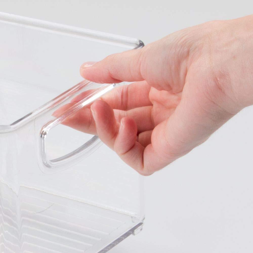 New plastic stackable household storage organizer container bin box with handles for media consoles closets cabinets holds dvds video games gaming accessories head sets 4 pack clear