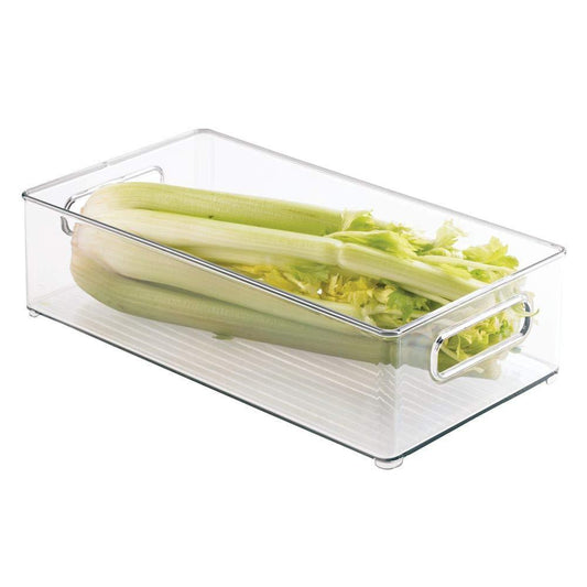 Featured large stackable kitchen storage organizer bin with pull front handle for refrigerators freezers cabinets pantries bpa free food safe deep rectangle tray basket 6 pack clear
