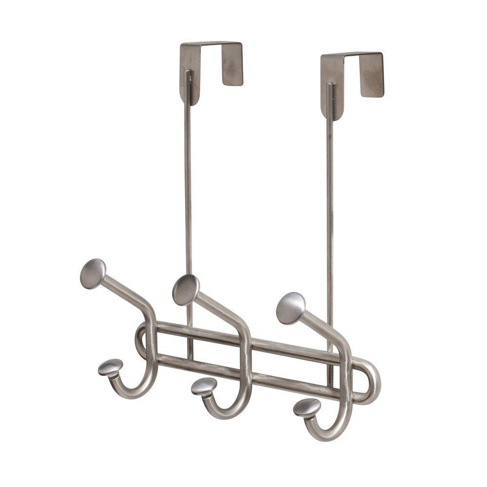 InterDesign Forma Ultra Over Door Storage Rack - Organizer Hooks for Coats, Hats, Robes, Clothes or Towels – 3 Dual Hooks, Brushed Stainless Steel