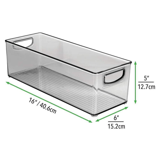 Storage plastic stackable household storage organizer container bin with handles for media consoles closets cabinets holds dvds video games gaming accessories head sets 8 pack smoke gray