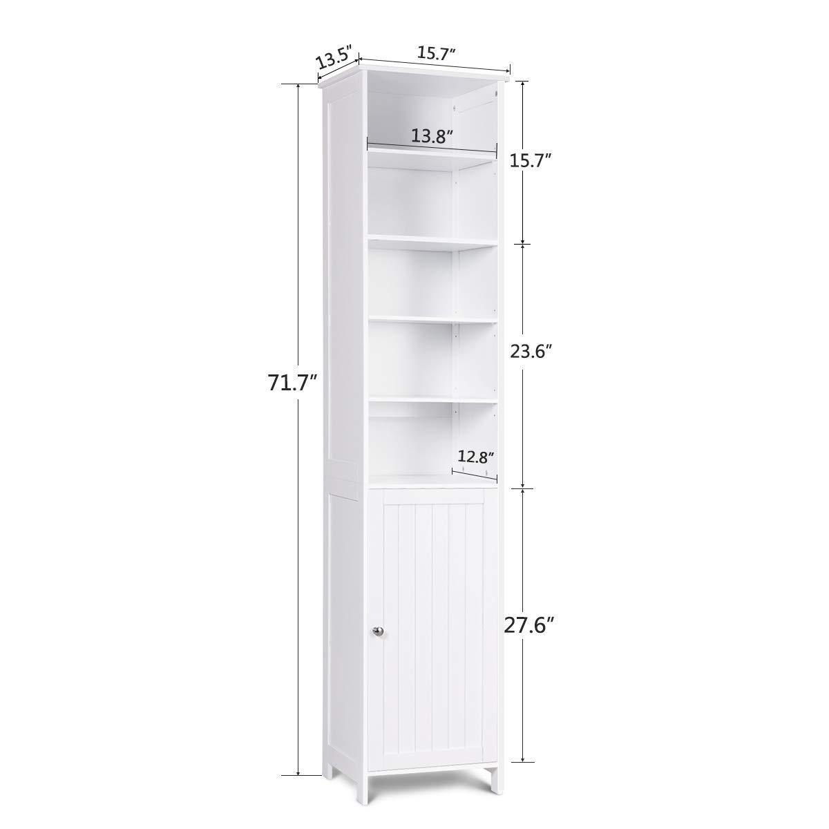 New 72 tall cabinet waterjoy standing tall storage cabinet wooden white bathroom cupboard with door and 5 adjustable shelves elegant and space saving