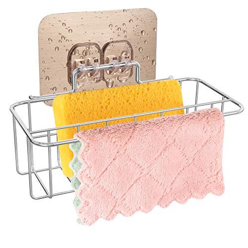 2-in-1 Adhesive Kitchen Sink Sponge Holder + Dish Cloth Hanger, Stainless Steel Kitchen Sink Organization Basket for Sponges, Dishcloth, Kitchen In Sink Caddy, Kitchen Sink Storage Organizer