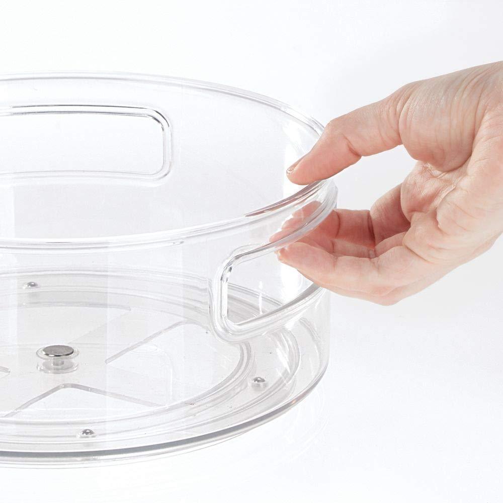 Try deep plastic lazy susan turntable food storage bin with handles rotating organizer for kitchen pantry cabinet cupboard refrigerator or freezer 9 round 4 pack clear