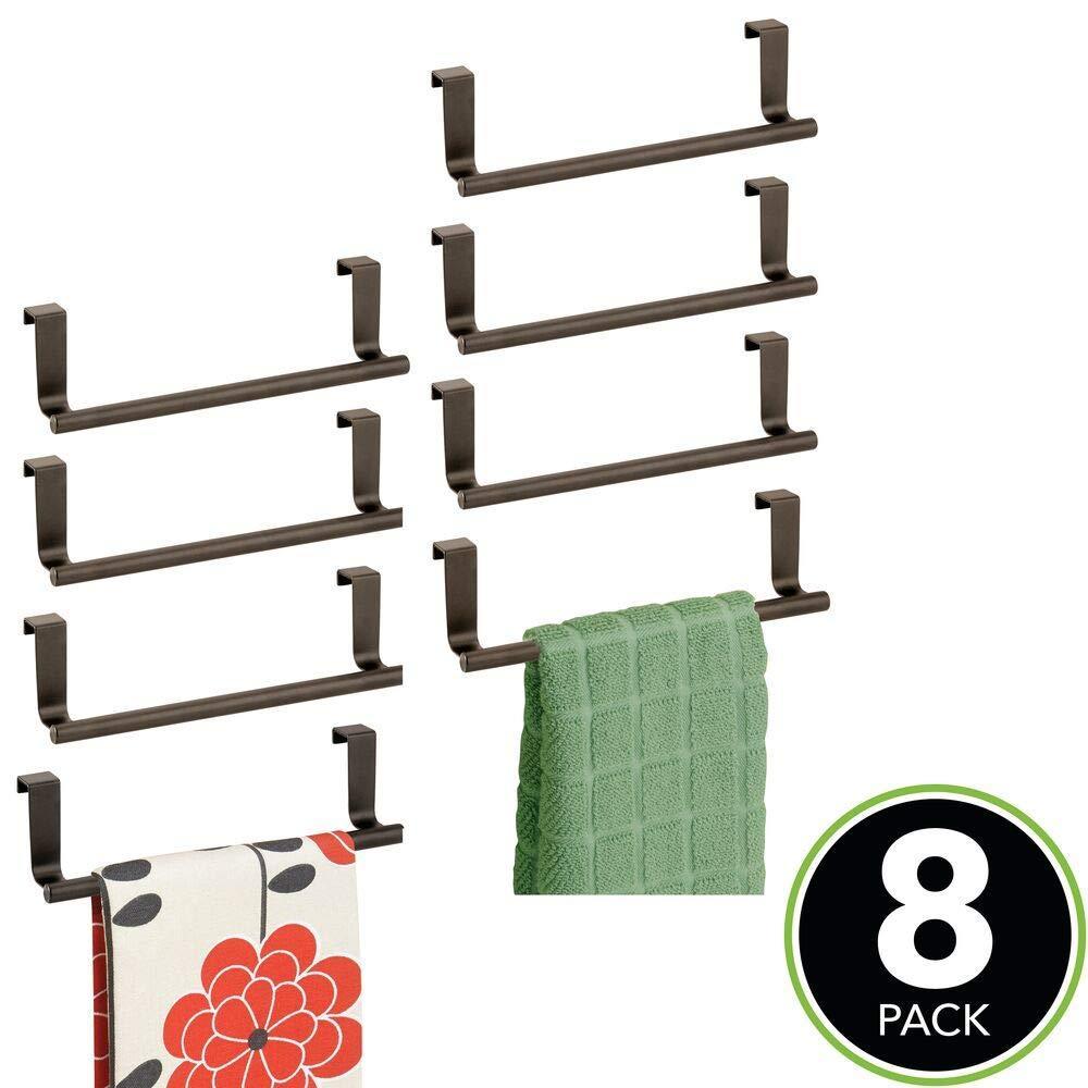 Organize with decorative metal kitchen over cabinet towel bar hang on inside or outside of doors storage and display rack for hand dish and tea towels 9 wide 8 pack bronze