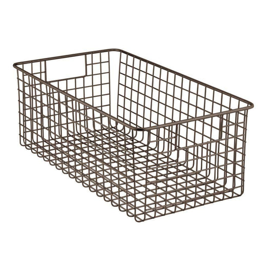 Cheap farmhouse decor metal wire food organizer storage bin basket with handles for kitchen cabinets pantry bathroom laundry room closets garage 16 x 9 x 6 in 4 pack bronze