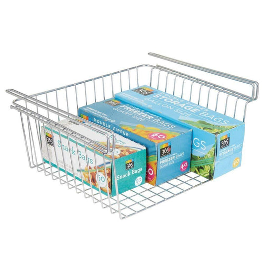 Select nice household metal under shelf hanging storage organizer bin basket for organizing kitchen pantry cabinets cupboards shelves vintage modern farmhouse grid style large 2 pack chrome