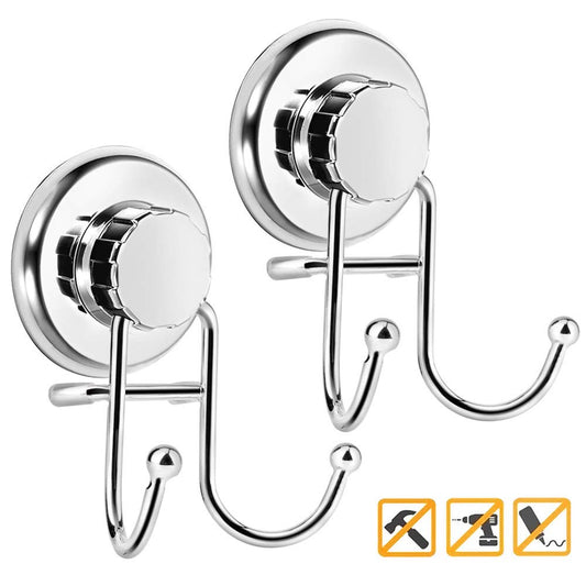 Suction Cup Hook, Powerful Vacuum Suction Shower Hook Holder, Strong Stainless Steel Hooks for Bathroom & Kitchen,Towel Hanger Storage, Bath Robe, Coat, Loofah, Chrome (2 Pack)