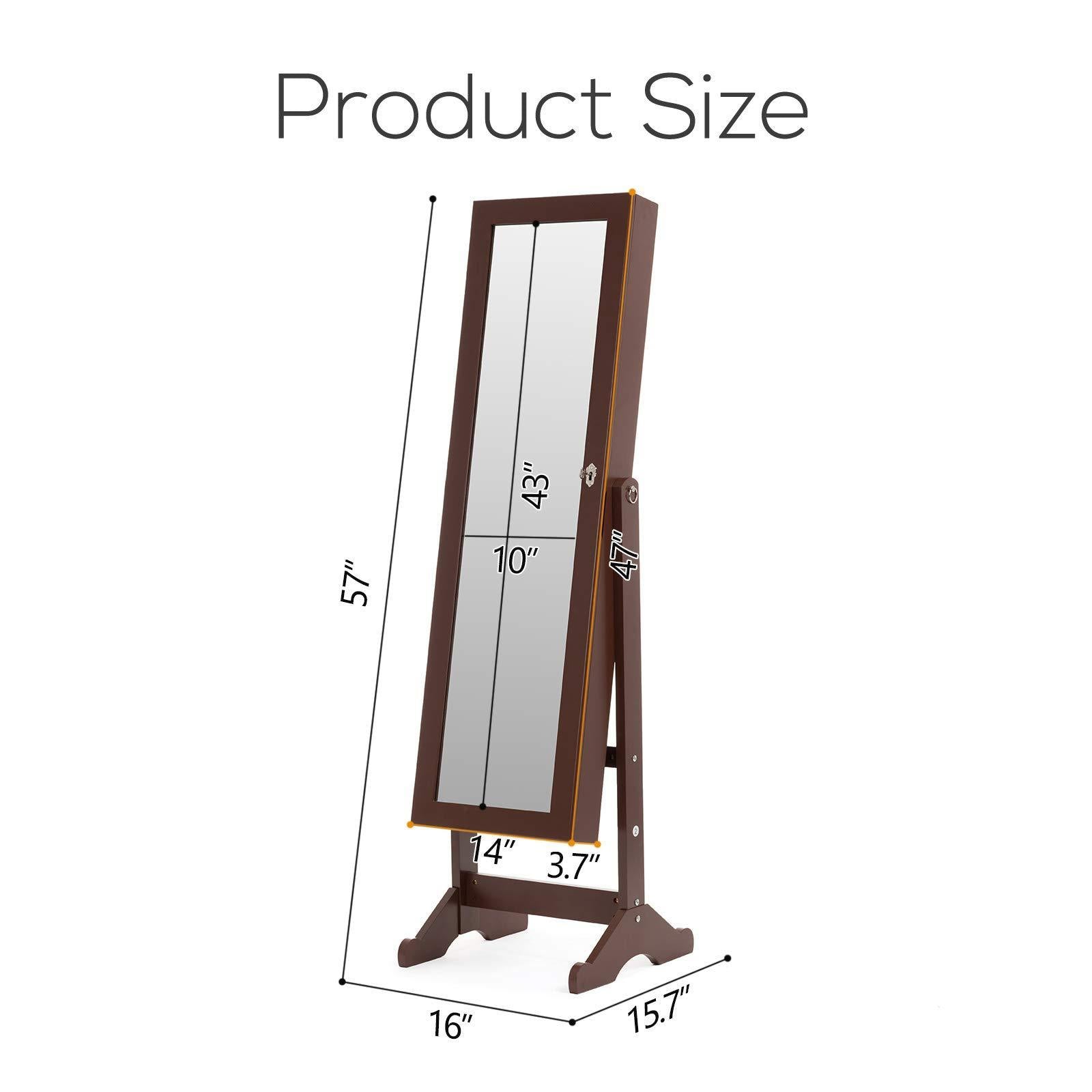 Top rated mecor jewelry armoire led standing mirrored jewelry cabinet organizer storage lockable full length mirror makeup box w 2 drawers 5 shelves 3 adjustable angle brown