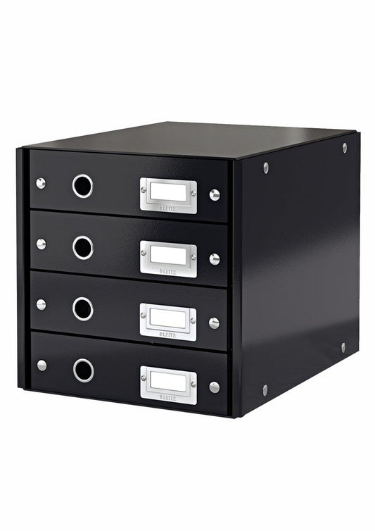 Buy now leitz click store storage box 4 drawer collapsible stackable patented design bin cabinet desk organizer black 60490095