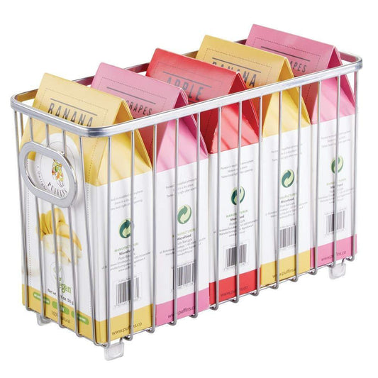 Budget friendly metal farmhouse kitchen pantry food storage organizer basket bin wire grid design for cabinets cupboards shelves countertops holds potatoes onions fruit small 4 pack chrome