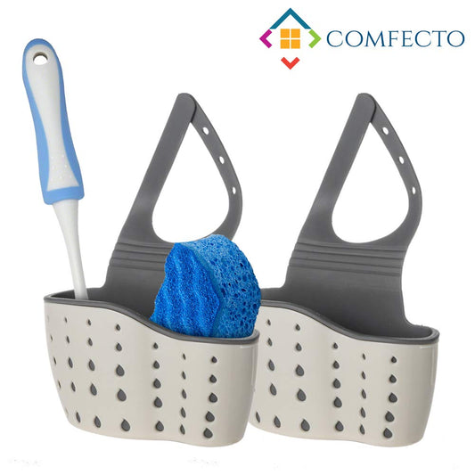 Sponge Holder for Sink, 2 pcs Hanging Kitchen Sink Caddy Organizer with Adjustable Strap, Space Saving Drain Well Sink Sider Faucet for Dish Soap Dishwashing Brush Keeps All in One Place