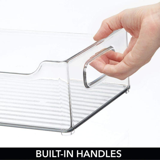 Shop wide stackable plastic kitchen pantry cabinet refrigerator or freezer food storage bin with handles organizer for fruit yogurt snacks pasta bpa free 14 5 long 4 pack clear