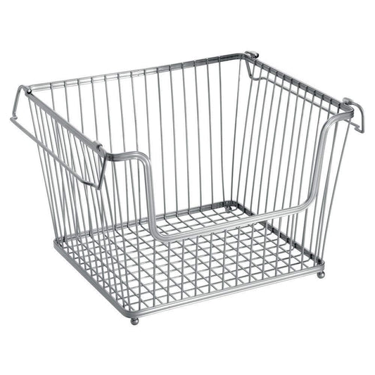 Shop for modern stackable metal storage organizer bin basket with handles open front for kitchen cabinets pantry closets bedrooms bathrooms large 6 pack silver