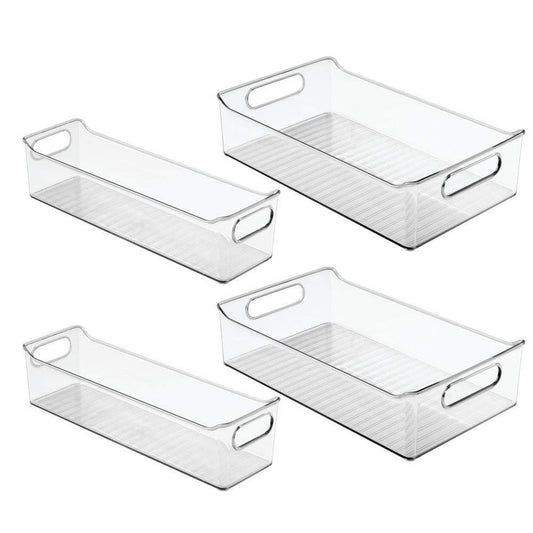 Save on plastic kitchen pantry cabinet refrigerator or freezer food storage bins with handles organizers for fruit yogurt drinks snacks pasta condiments set of 4 clear