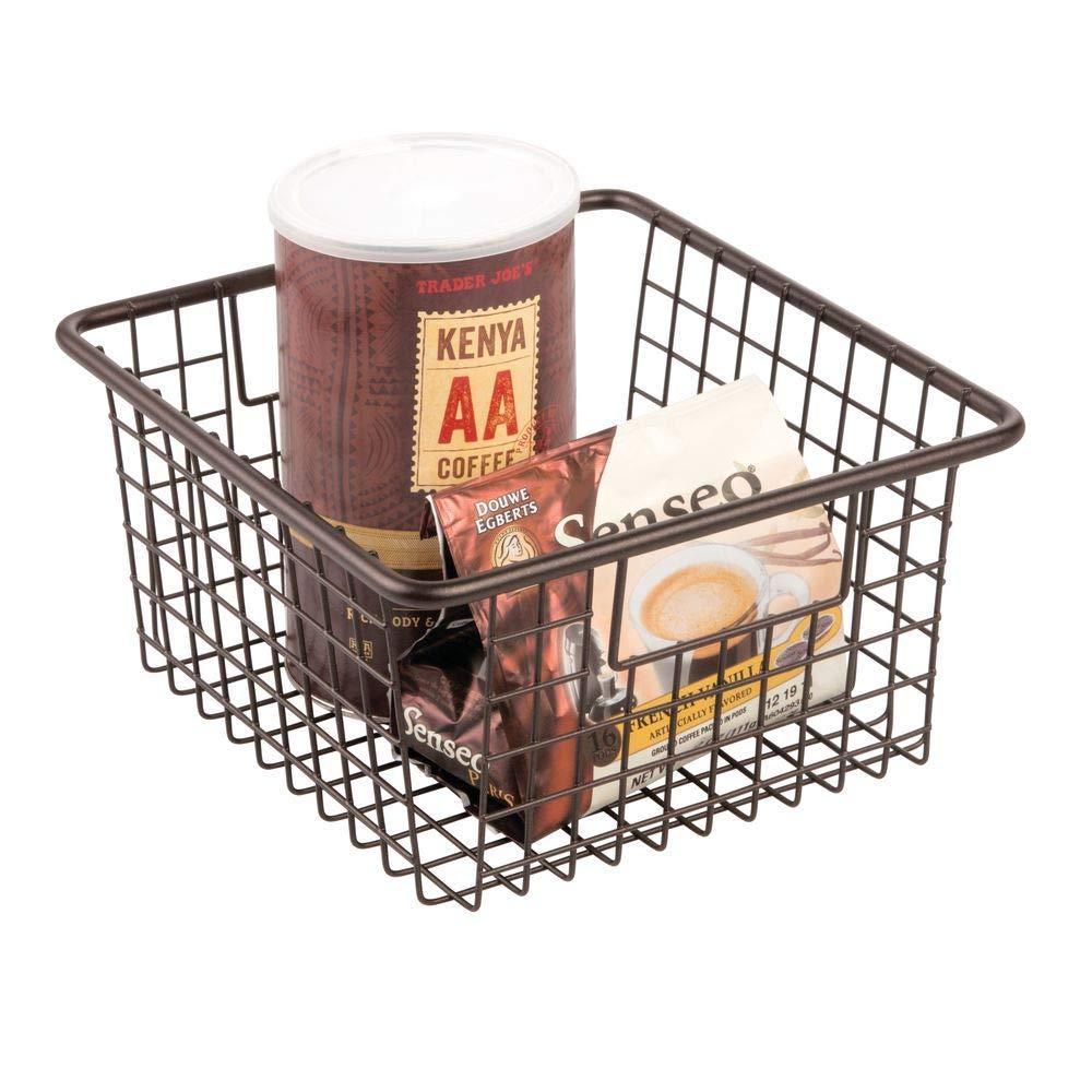 Shop here farmhouse decor metal wire food storage organizer bin basket with handles for kitchen cabinets pantry bathroom laundry room closets garage 10 25 x 9 25 x 5 25 4 pack bronze