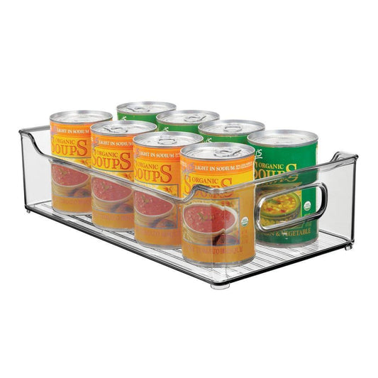 Storage wide stackable plastic kitchen pantry cabinet refrigerator or freezer food storage bin with handles organizer for fruit yogurt snacks pasta bpa free 14 5 long 4 pack smoke gray