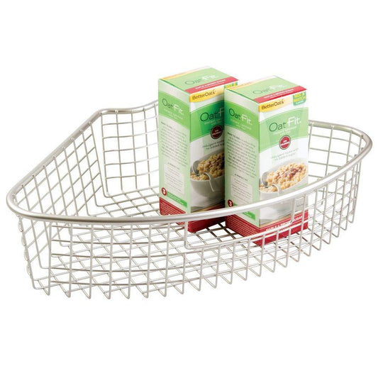 Shop here farmhouse metal kitchen cabinet lazy susan storage organizer basket with front handle large pie shaped 1 4 wedge 4 4 deep container 2 pack satin