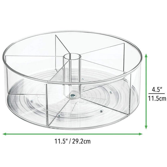 Explore divided lazy susan turntable storage container for kitchen cabinet pantry refrigerator countertop bpa free food safe spinning organizer for kids toddlers 5 sections 4 pack clear