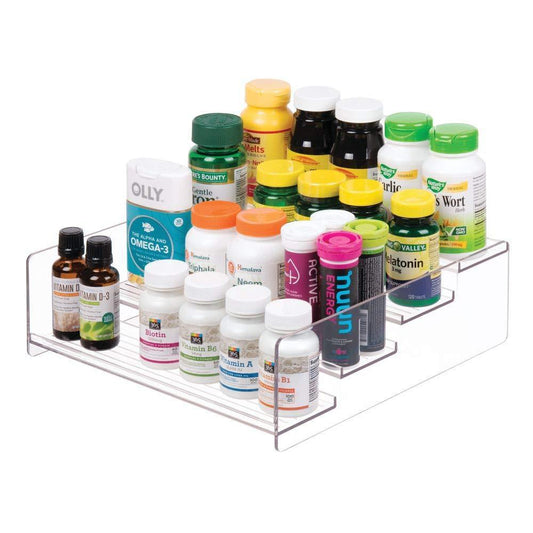 Related plastic kitchen spice bottle rack holder food storage organizer for cabinet cupboard pantry shelf holds spices mason jars baking supplies canned food 4 levels 4 pack clear