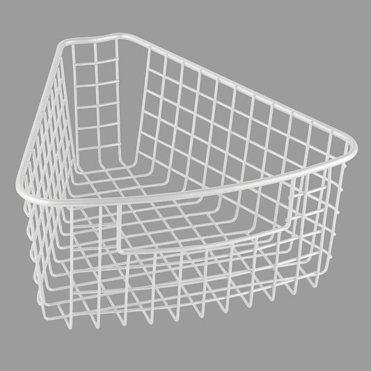 Exclusive farmhouse metal kitchen cabinet lazy susan storage organizer basket with front handle small pie shaped 1 8 wedge 4 2 deep container 4 pack matte white