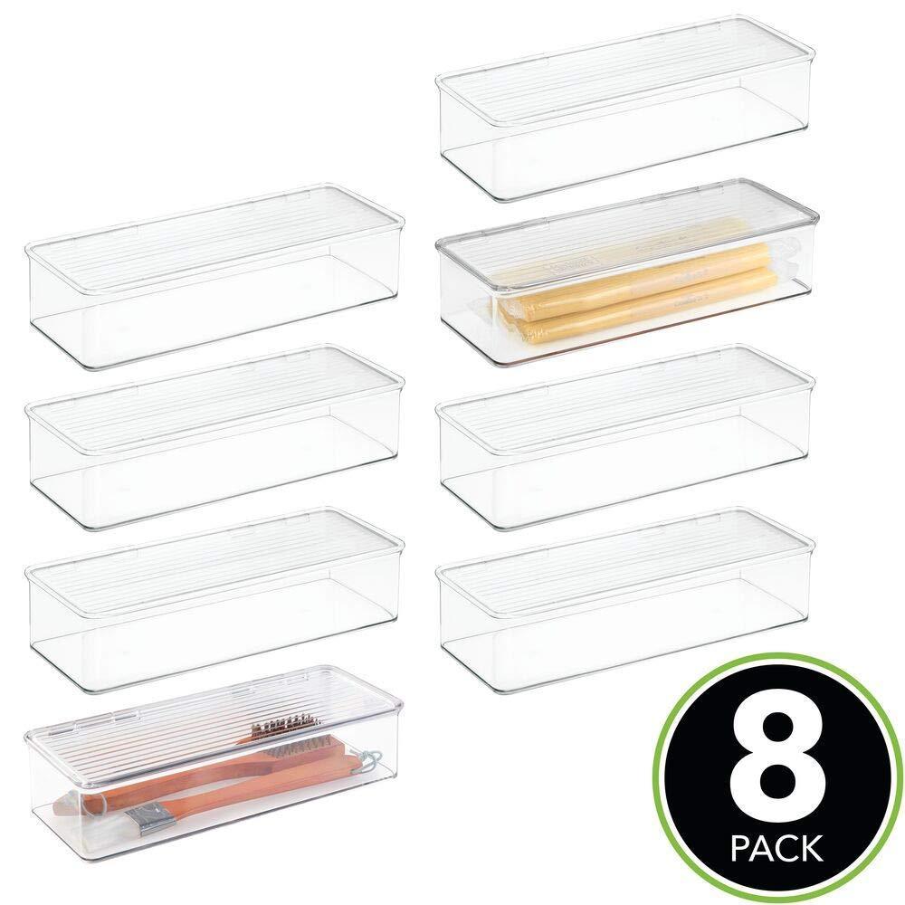 Best stackable kitchen pantry cabinet refrigerator food storage container bin attached lid organizer for packets snacks produce pasta bpa free food safe 8 pack clear