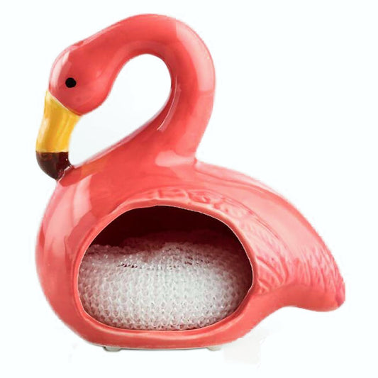 Pink Ceramic Flamingo Sponge Scrubber Holder with Sponge