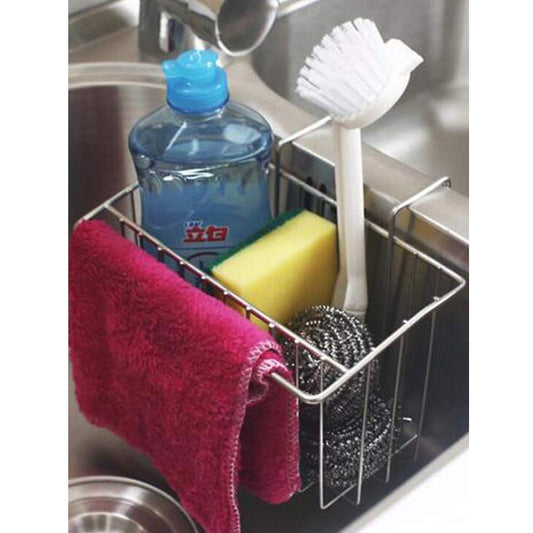 TuuTyss Stainless Steel Large Capacity Hanging Sink Caddy Organizer Sponge Holder Rack for Kitchen with Dish Cloth Rod
