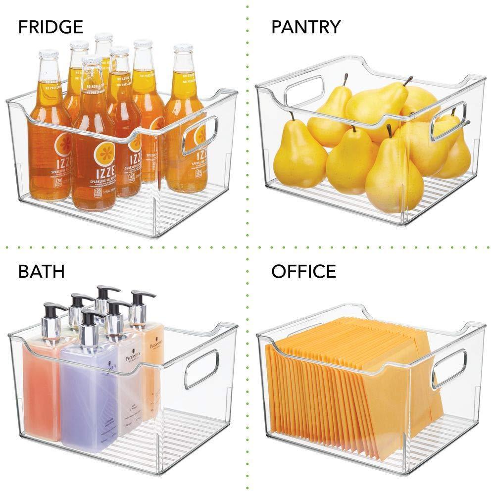 Latest plastic kitchen pantry cabinet refrigerator or freezer food storage bin box deep container with handles organizer for fruit vegetables yogurt snacks pasta 10 long 8 pack clear