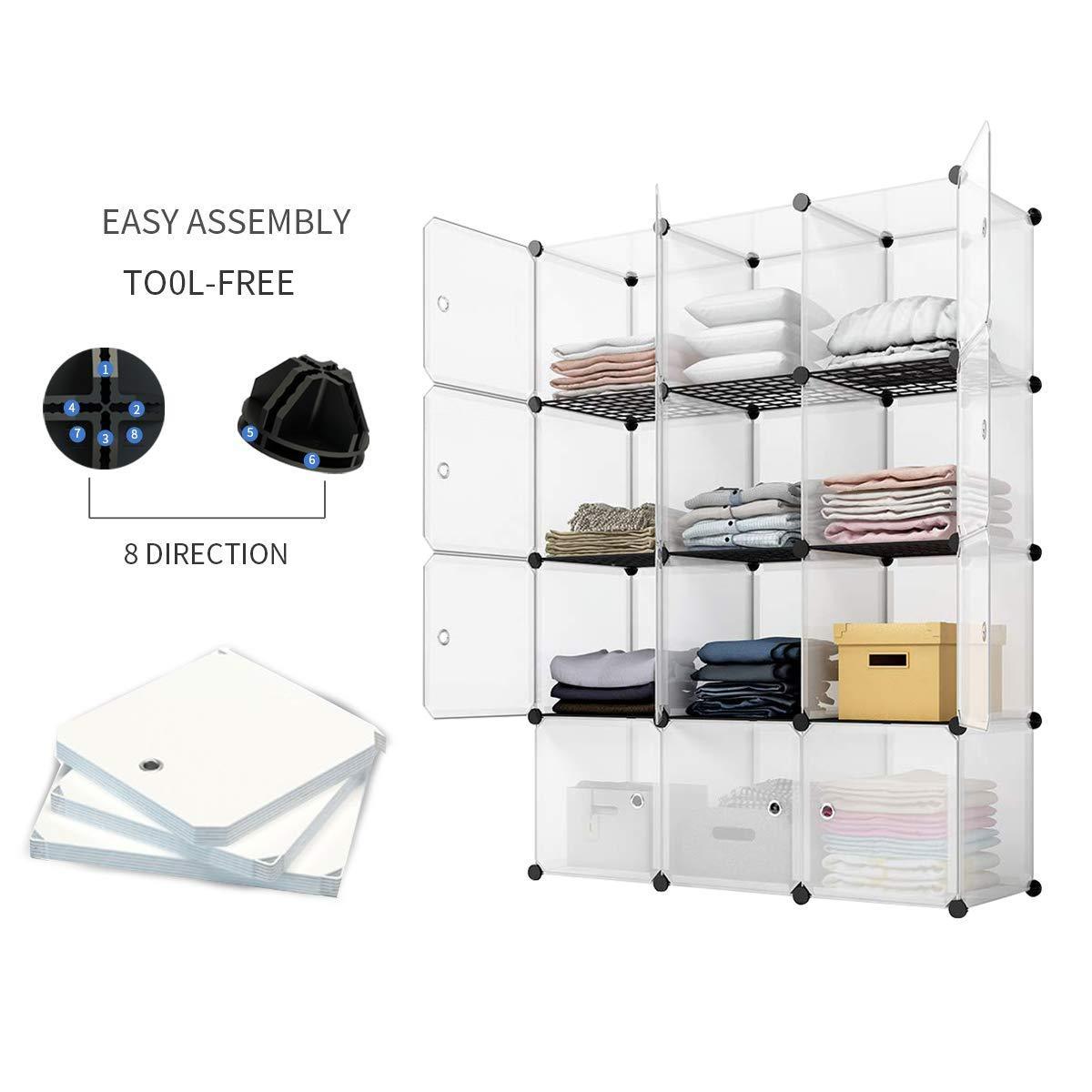 New kousi portable storage cube cube organizer cube storage shelves cube shelf room organizer clothes storage cubby shelving bookshelf toy organizer cabinet transparent white 12 cubes