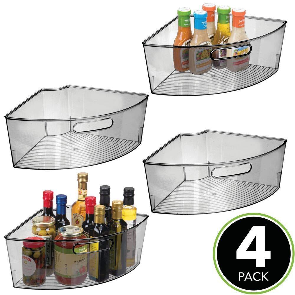 Select nice kitchen cabinet plastic lazy susan storage organizer bins with front handle large pie shaped 1 4 wedge 6 deep container food safe bpa free 4 pack smoke gray