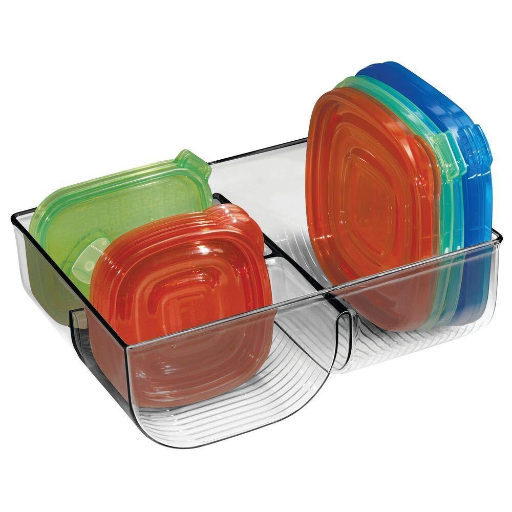 Related food storage container lid holder 3 compartment plastic organizer bin for organization in kitchen cabinets cupboards pantry shelves 2 pack smoke gray