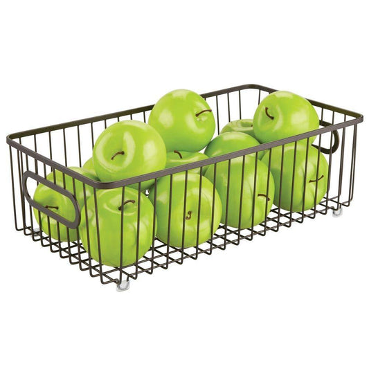 Top rated metal farmhouse kitchen pantry food storage organizer basket bin wire grid design for cabinets cupboards shelves countertops holds potatoes onions fruit large 4 pack bronze