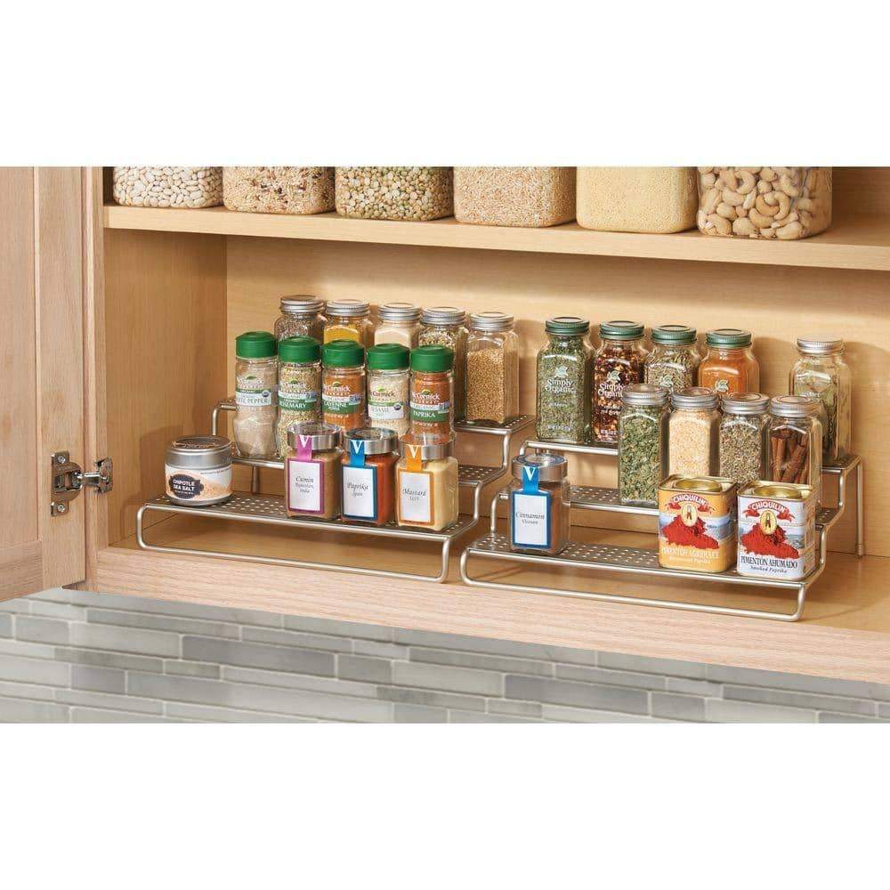 Budget adjustable expandable kitchen wire metal storage cabinet cupboard food pantry shelf organizer spice bottle rack holder 3 level storage up to 25 wide 2 pack silver