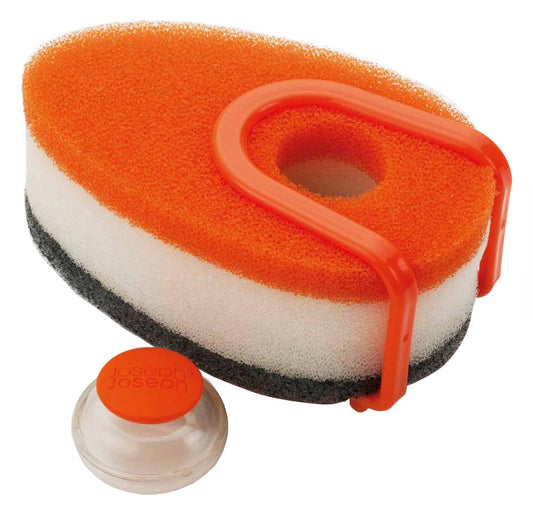 Joseph Joseph Soapy-Sponge Scouring Sponge with Soap-Dispensing Capsule, Orange