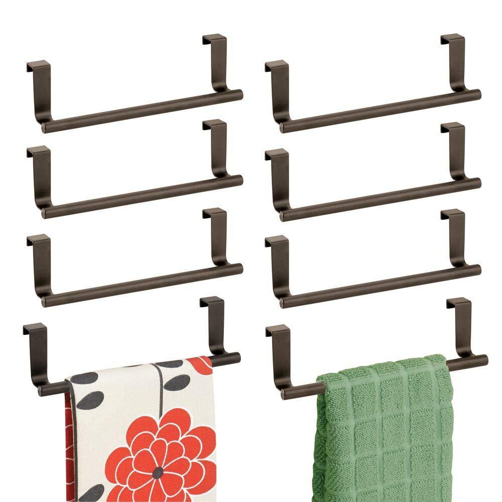 Order now decorative metal kitchen over cabinet towel bar hang on inside or outside of doors storage and display rack for hand dish and tea towels 9 wide 8 pack bronze