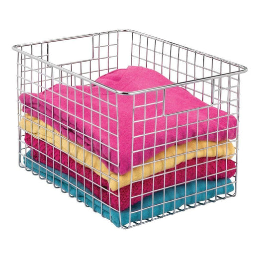 Shop for large farmhouse decorative metal wire storage basket bin with handles for organizing closets shelves and cabinets in bedrooms bathrooms entryways and hallways 8 high 4 pack chrome