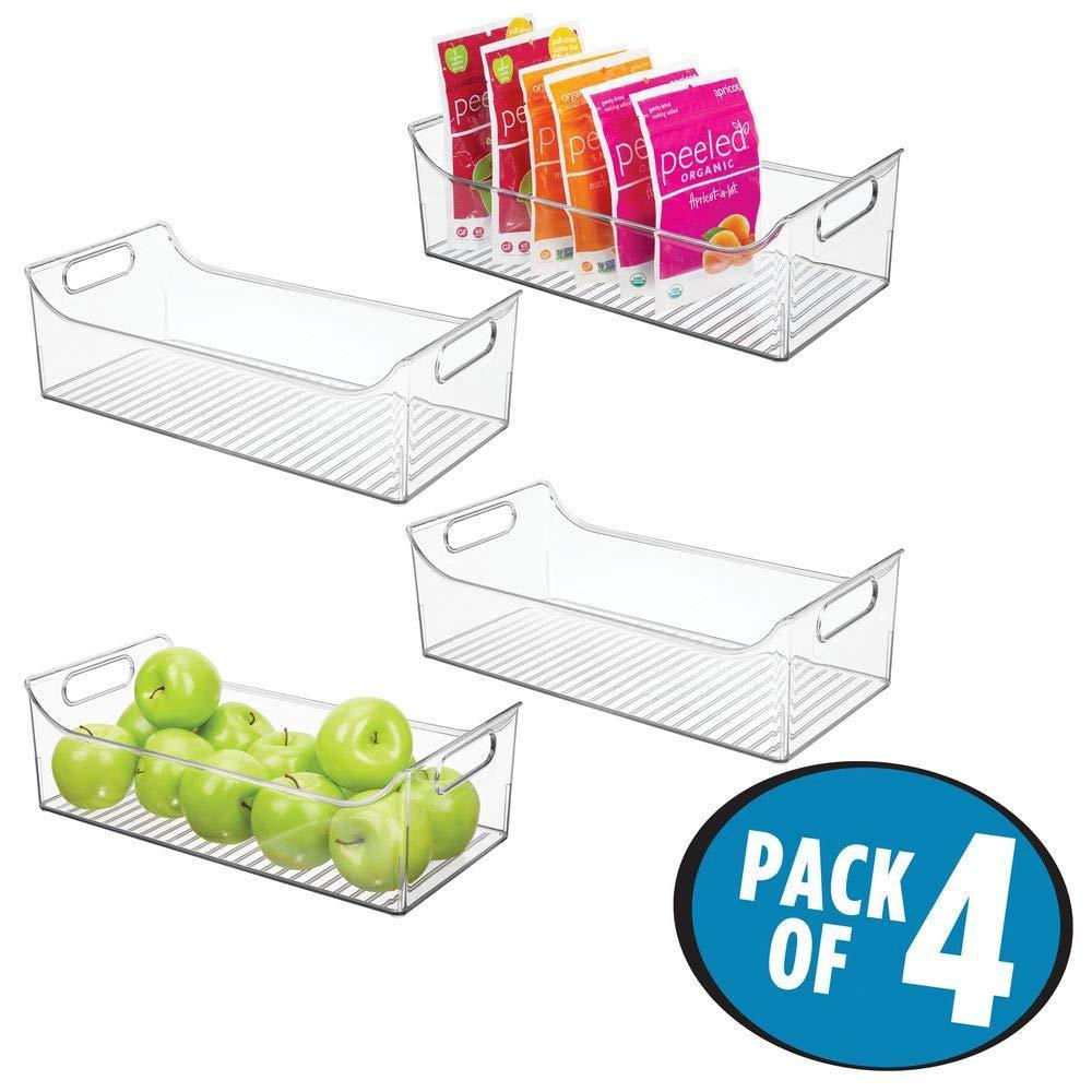 Discover wide plastic kitchen pantry cabinet refrigerator or freezer food storage bin with handles organizer for fruit yogurt snacks pasta bpa free 16 long 4 pack clear