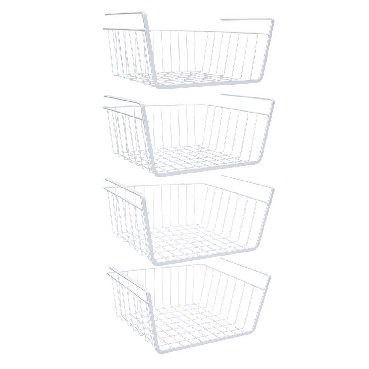 Cheap homeideas 4 pack under shelf basket white wire rack slides under shelves storage basket for kitchen pantry cabinet