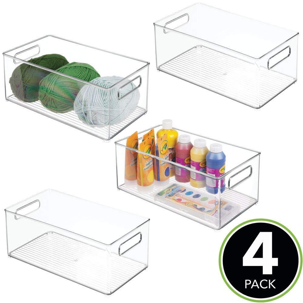 Best largeplastic storage organizer bin holds crafting sewing art supplies for home classroom studio cabinet or closet great for kids craft rooms 14 5 long 4 pack clear