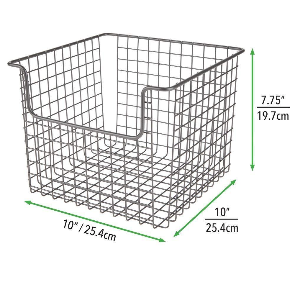 Best metal wire open front organizer basket for kitchen pantry cabinet shelf holds canned goods baking supplies boxed food mixes fruits vegetables snacks 10 wide 4 pack graphite gray