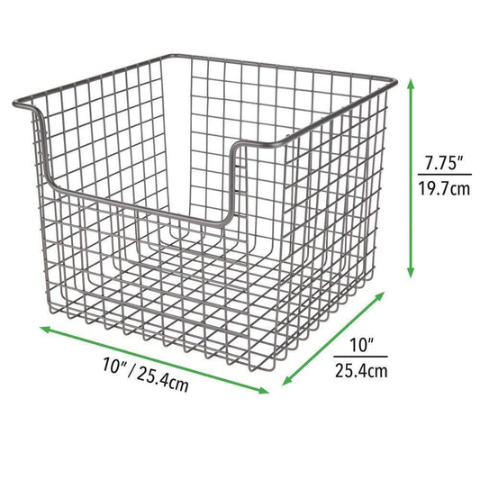 Best metal wire open front organizer basket for kitchen pantry cabinet shelf holds canned goods baking supplies boxed food mixes fruits vegetables snacks 10 wide 4 pack graphite gray