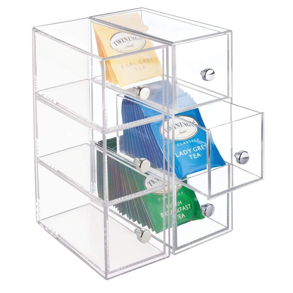 Shop plastic kitchen pantry cabinet countertop organizer storage station with 3 drawers for coffee tea sugar packets sweeteners creamers drink pods packets 4 pack clear