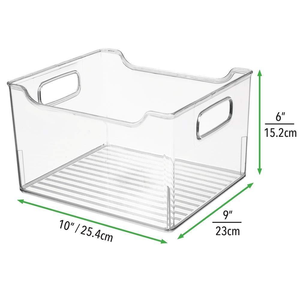 Heavy duty plastic kitchen pantry cabinet refrigerator or freezer food storage bin box deep container with handles organizer for fruit vegetables yogurt snacks pasta 10 long 8 pack clear