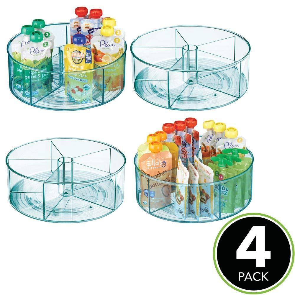 Featured plastic divided lazy susan turntable storage container for kitchen cabinet pantry refrigerator countertop bpa free food safe spinning organizer for kids toddlers 4 pack sea blue