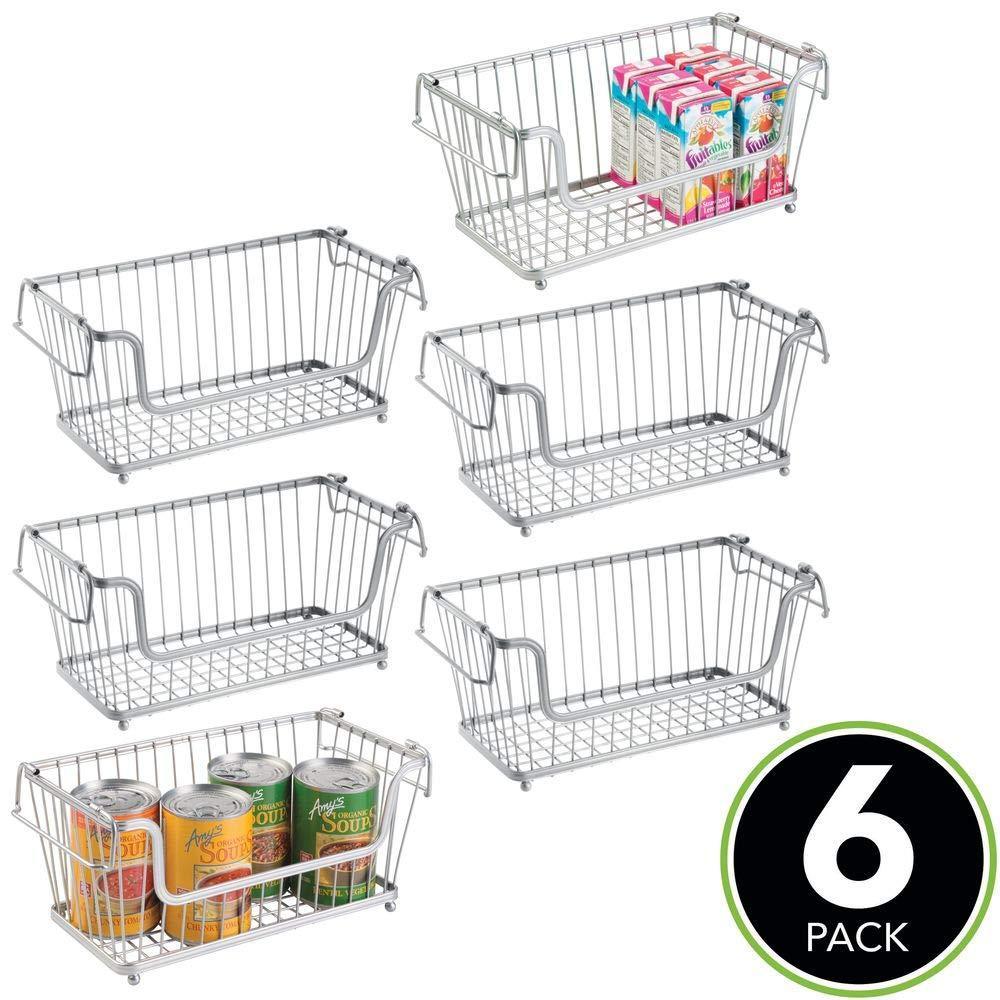 Top modern farmhouse metal wire household stackable storage organizer bin basket with handles for kitchen cabinets pantry closets bathrooms 12 5 wide 6 pack chrome