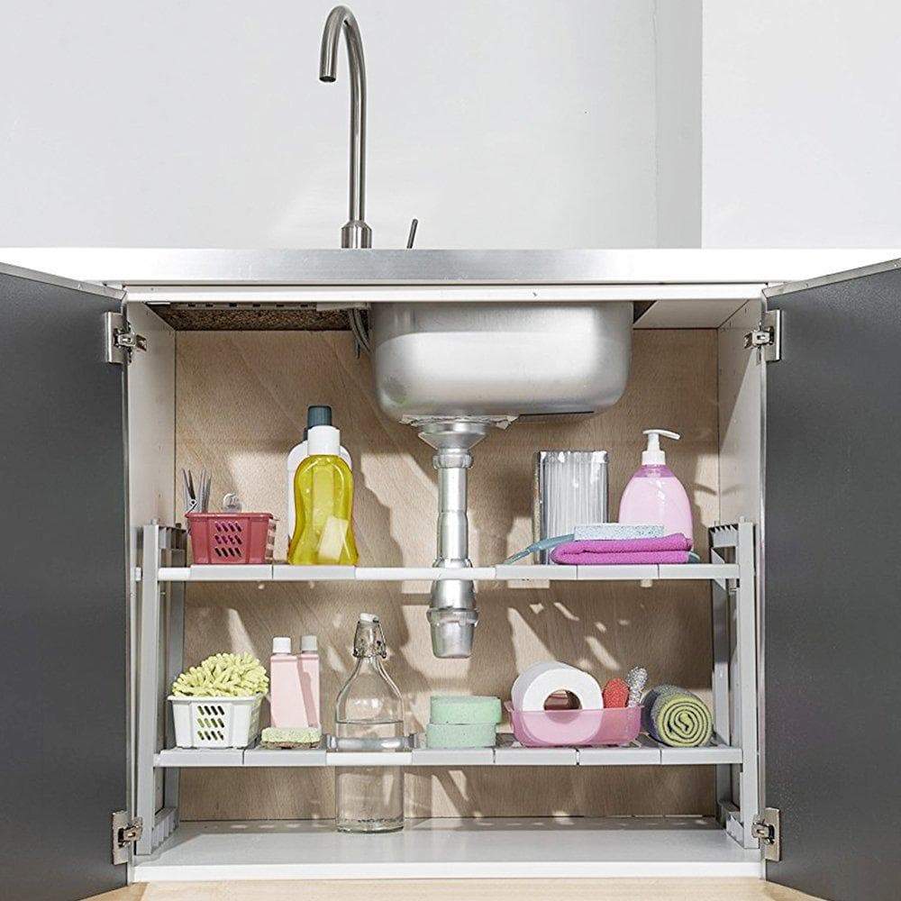 Cheap yomym under cabinet sink organizer 2 tier expandable shelf organizer rack for bathroom pantry or kitchen storage cabinets organization and storage adjustable shelves in heavy duty plastic and metal